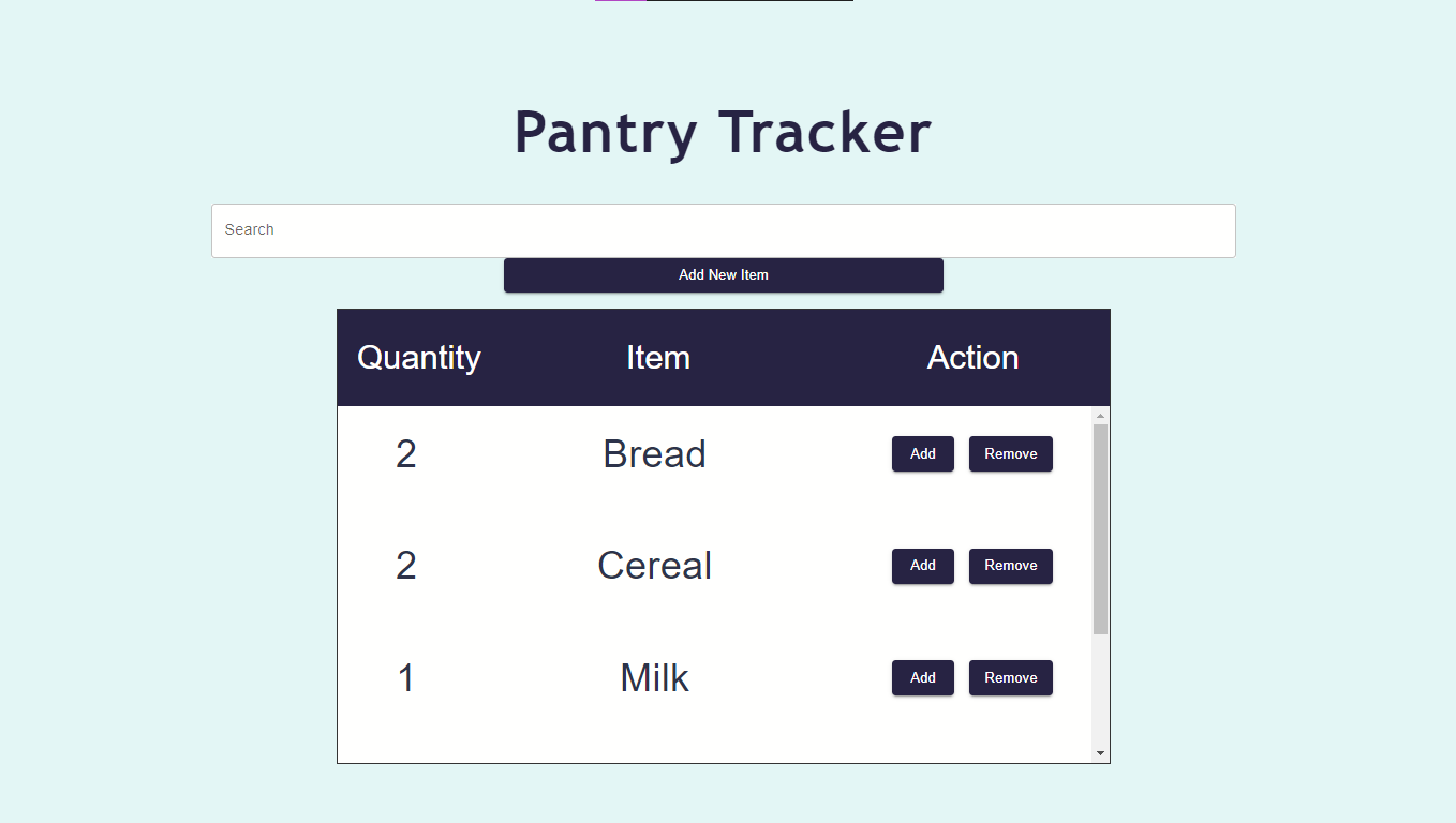 It is a screenshot of the Pantry Tracker interface.